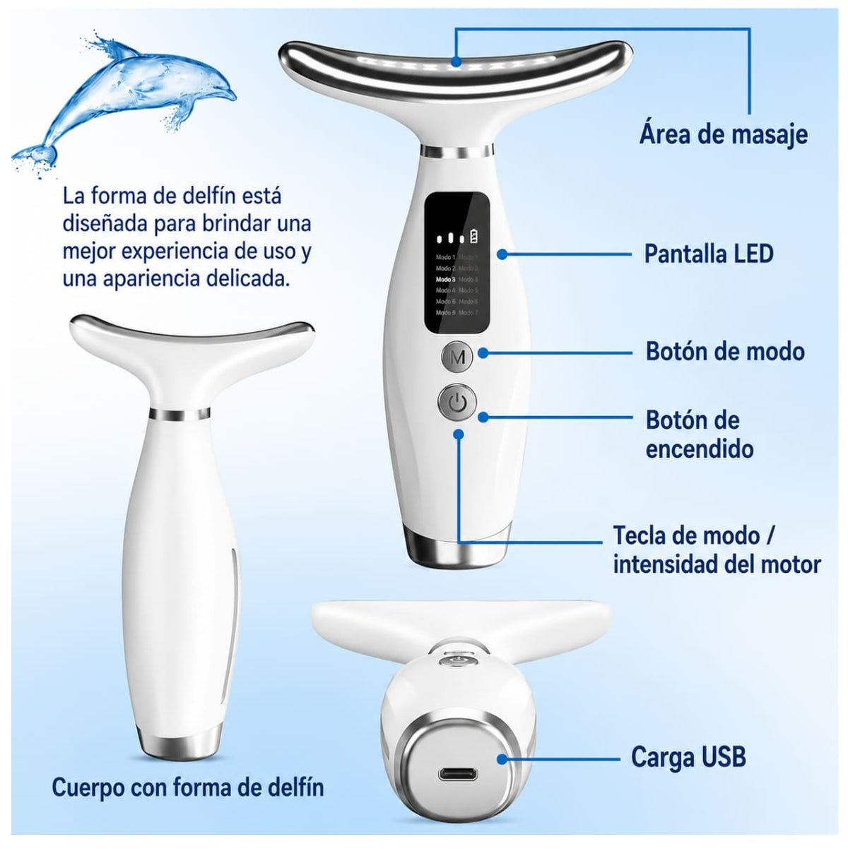 Masajeador Facial Papada Pantalla 7LED Reafirmante y Antiedad✨