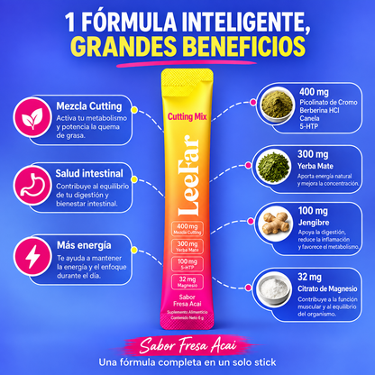 Cutting Mix LeeFar – Berberina + Yerba Mate en Sticks (30 uds) | Sabor Fresa