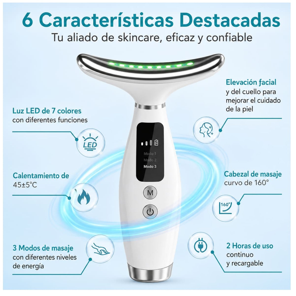 Masajeador Facial Papada Pantalla 7LED Reafirmante y Antiedad✨