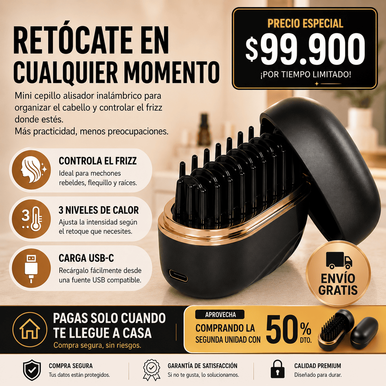 Mini Cepillo Alisador Inalámbrico Recargable 🔥🔥