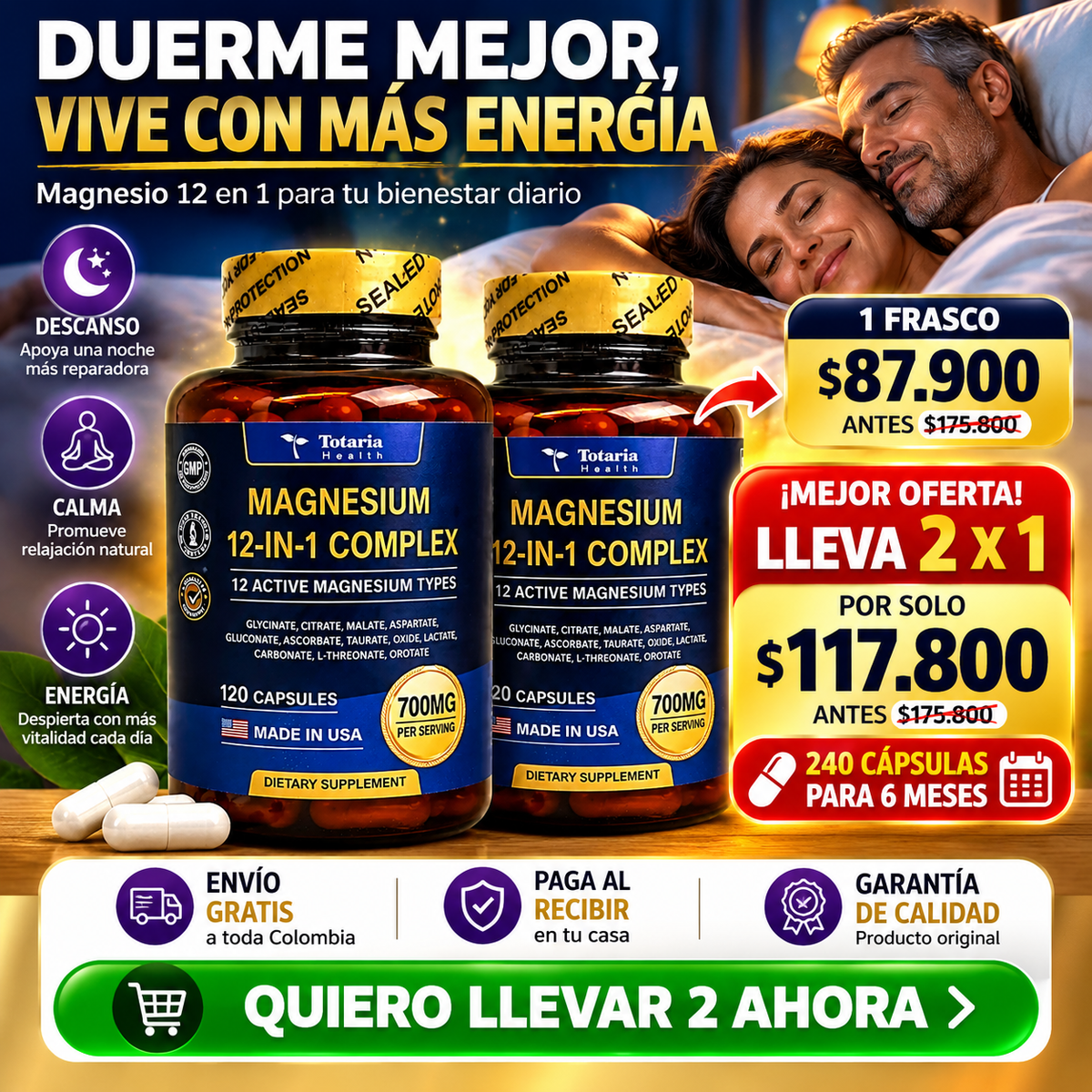 MAGNESIUM 12 EN 1 COMPLEX: La Única Fórmula con 12 Formas de Magnesio en Una Sola Cápsula.