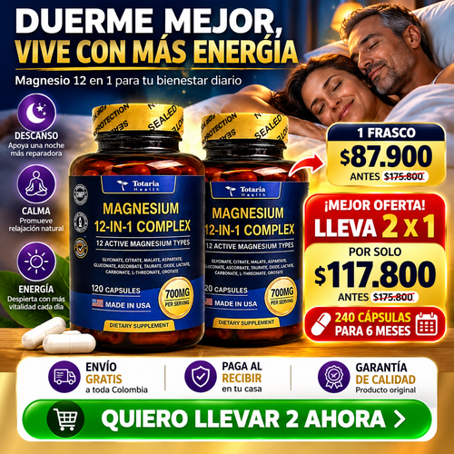 MAGNESIUM 12 EN 1 COMPLEX: La Única Fórmula con 12 Formas de Magnesio en Una Sola Cápsula.