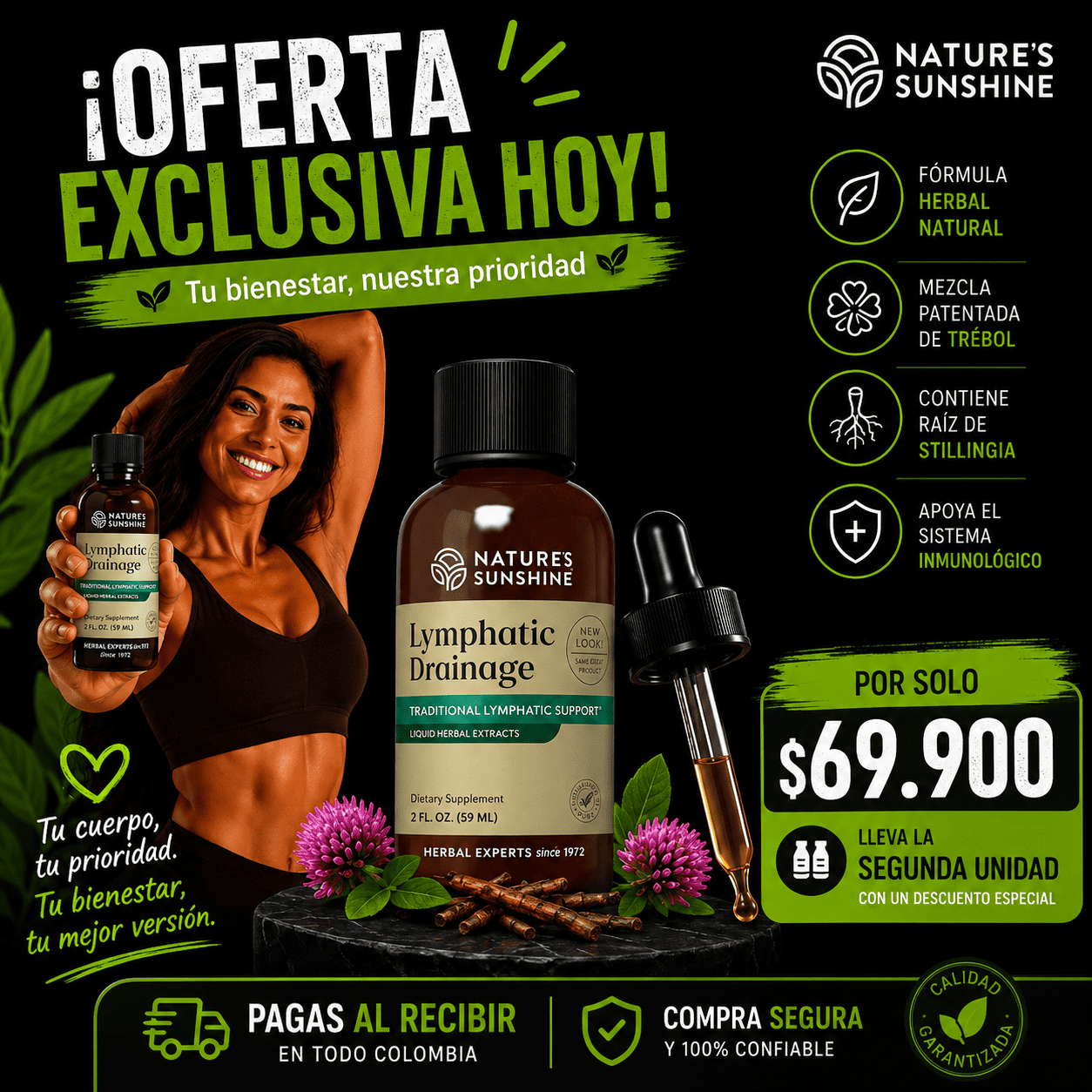 🌿 Nature’s Sunshine Drenaje Linfático Herbal Líquido 🌿