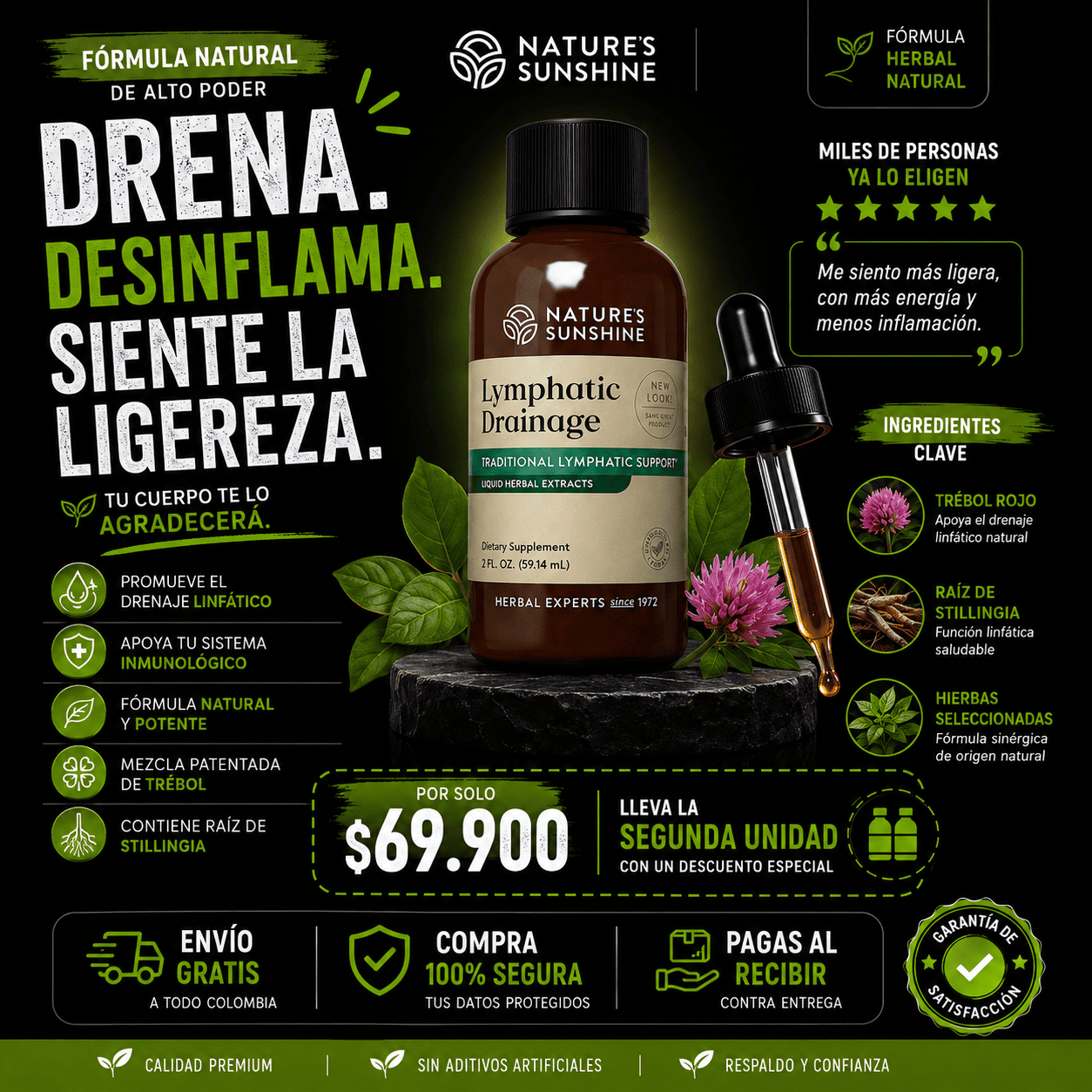🌿 Nature’s Sunshine Drenaje Linfático Herbal Líquido 🌿