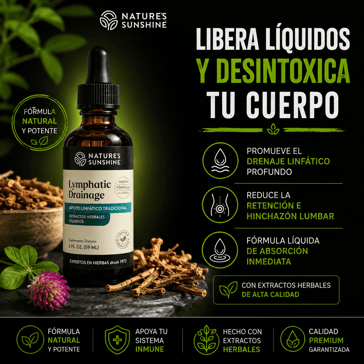 🌿 Nature’s Sunshine Drenaje Linfático Herbal Líquido 🌿