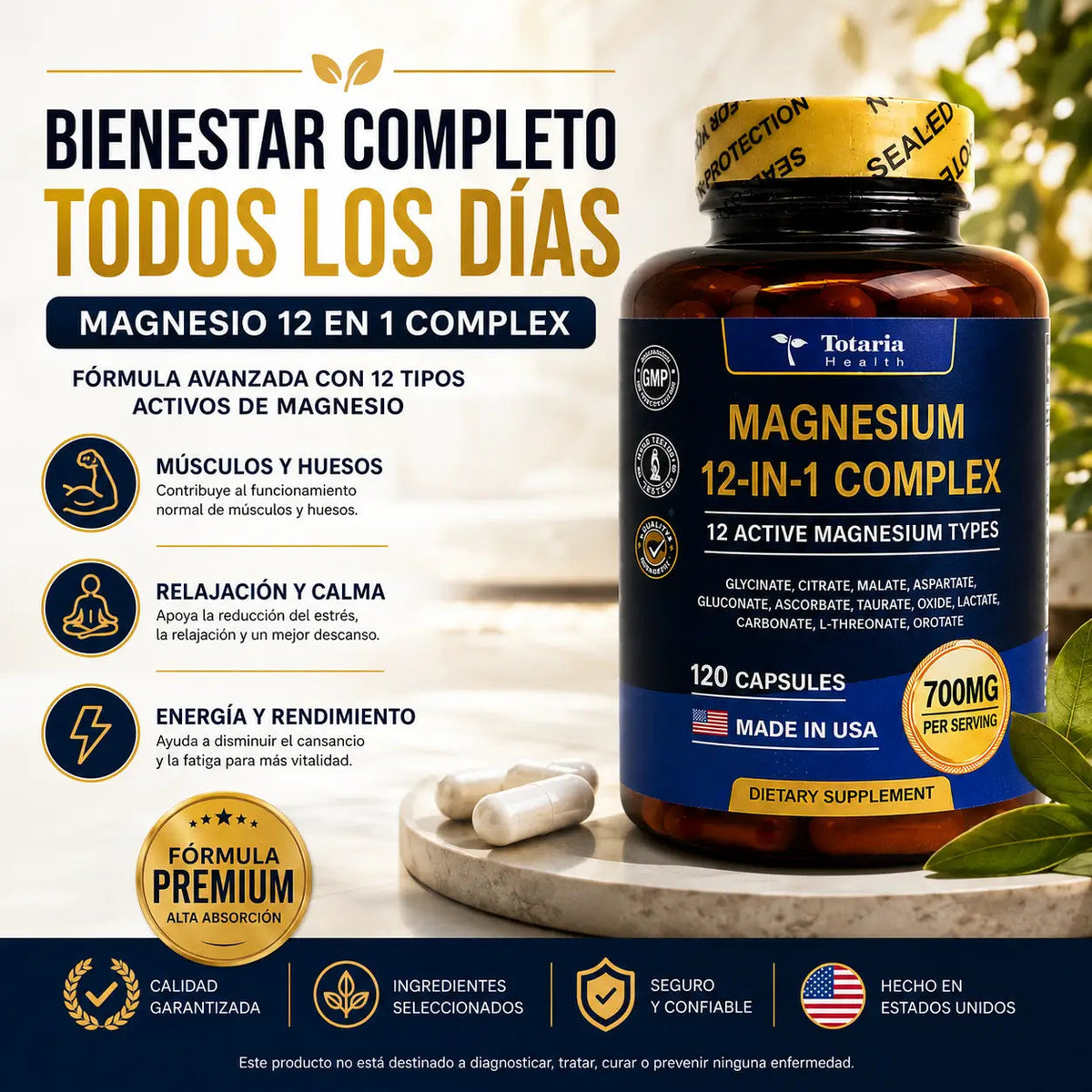 MAGNESIUM 12 EN 1 COMPLEX: La Única Fórmula con 12 Formas de Magnesio en Una Sola Cápsula.