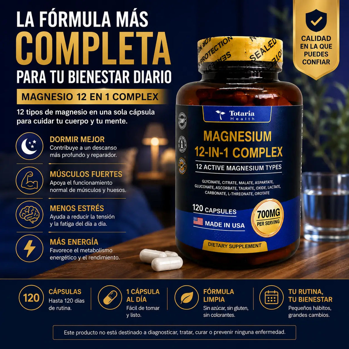 MAGNESIUM 12 EN 1 COMPLEX: La Única Fórmula con 12 Formas de Magnesio en Una Sola Cápsula.