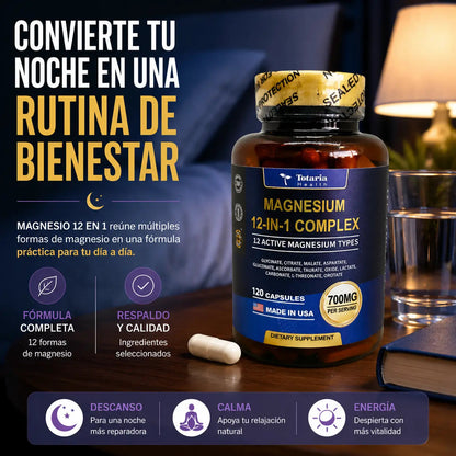 MAGNESIUM 12 EN 1 COMPLEX: La Única Fórmula con 12 Formas de Magnesio en Una Sola Cápsula.