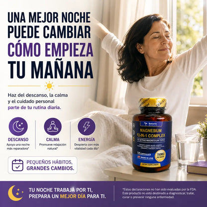MAGNESIUM 12 EN 1 COMPLEX: La Única Fórmula con 12 Formas de Magnesio en Una Sola Cápsula.